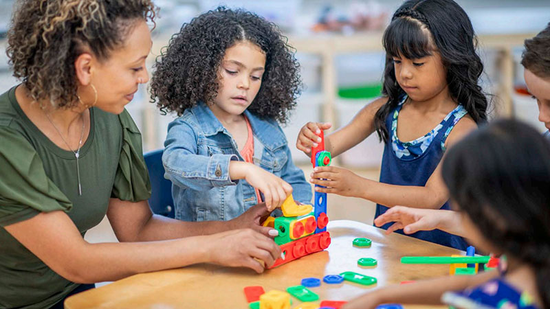 kids working on legos at school